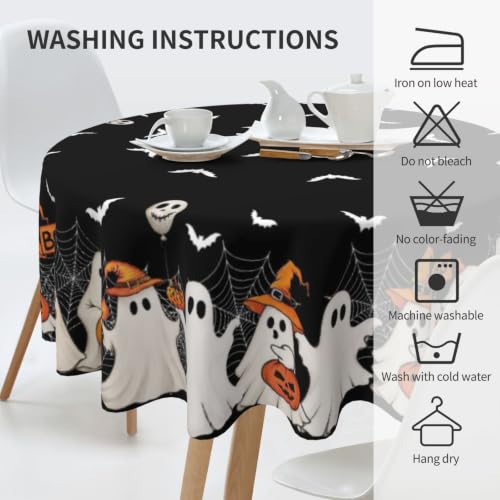 Halloween Round Tablecloth 70 Inch Black White Ghost Pumpkin Bats Fall Decor with Variation