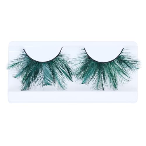 Green Feather False Eyelashes for Halloween Cosplay - Extra Long, Wispy Look - Variation: Green-8234