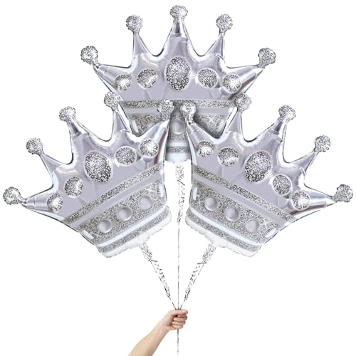 Silver Crown Balloon Set - 3 Extra Large Foil Party Decorations