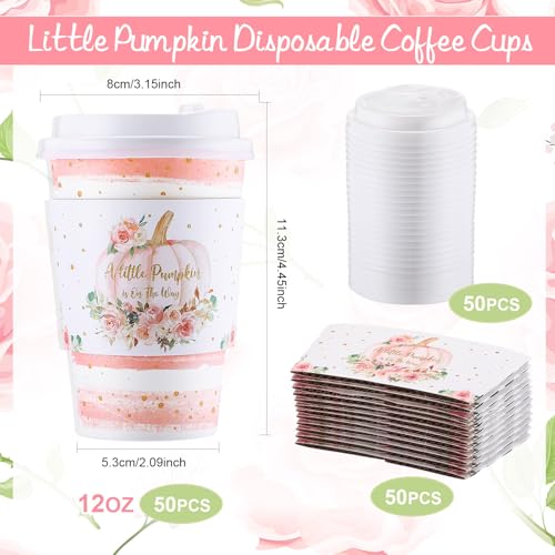 Pink Pumpkin Coffee Cups Set 50 Pieces 12oz Fall Party Drinkware with Lids & Sleeves