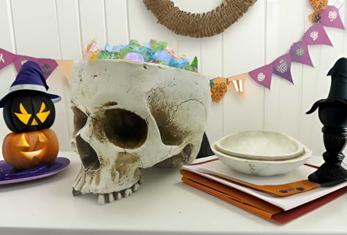 Large Human Skull Candy Dish with Lid - Halloween Skull Decor Sculpture