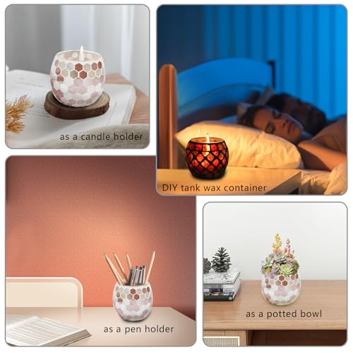 Multicolor Candle Holder Tea Light Votive Decor - 4 Pack Small Campfire Style with Mosaic Design