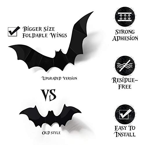 Halloween 3D Bat Decorations Set - 60 PVC Flying Wall Stickers for Party & Home Decor