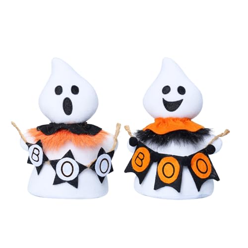 Halloween Ghost Plush Decorations Set of 2 - Boo Banner, 8.3 Inch, White & Orange, Cute Halloween Decor & Gifts - Variation of THIS listing