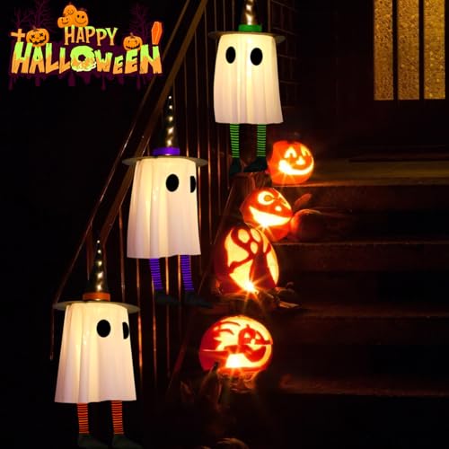 Halloween Ghost Decorations Lights Set of 3 Hanging Witch Hat Light Decor - Variation: Ghosts