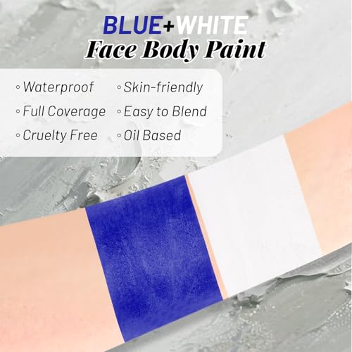 White and Blue Oil-Based Face Body Paint Stick Set for Creative Makeup - Versatile & Long-Lasting