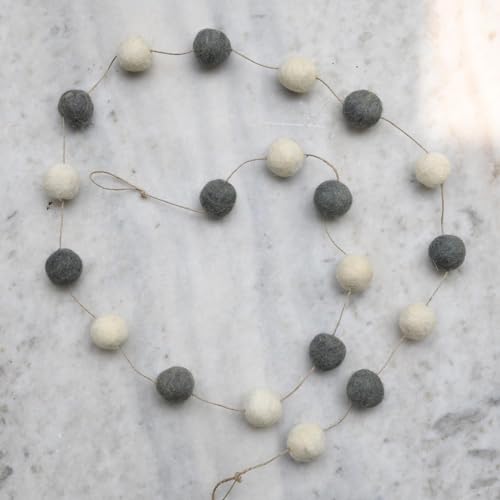 Premium Wool Felt Christmas Garland - Handmade Holiday Decor, 96 Inches - Grey & Off White
