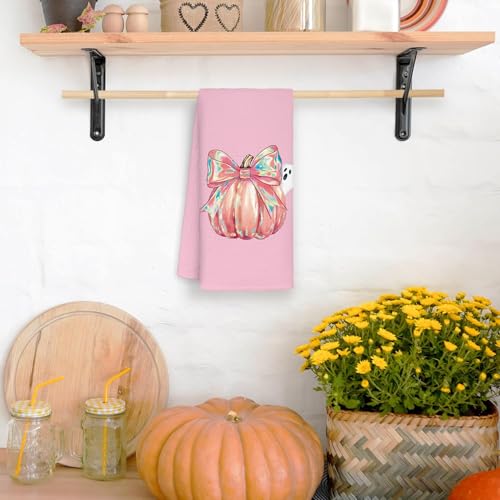 Autumn16 Pink Disco Ball Pumpkin Hand Dish Towels - Halloween Kitchen Decor