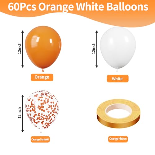 Orange White Latex Balloons 60 Pack 12 Inch with Confetti & Ribbon - Variation: Orange White