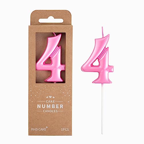 Pink Number Birthday Candles - 2.76 Inch Elegant Cake Number 4 - Party Celebration