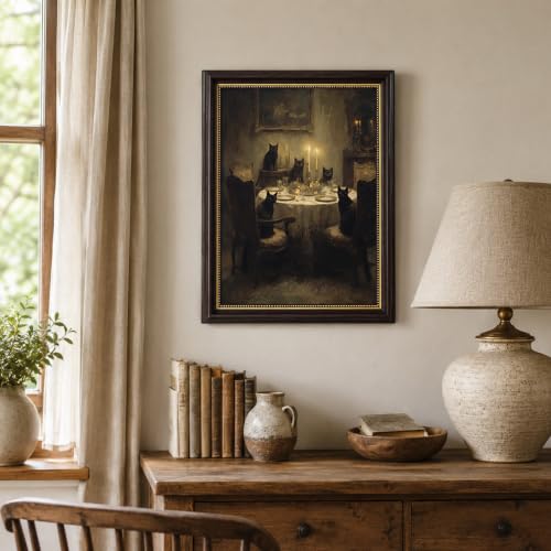 Vbaourut Gothic Black Cat Wall Art - Moody Framed Canvas Decor 16x12