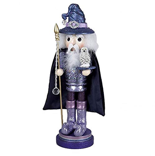 18-Inch Wooden Wizard Nutcracker with Owl & Staff - Hollywood Collection