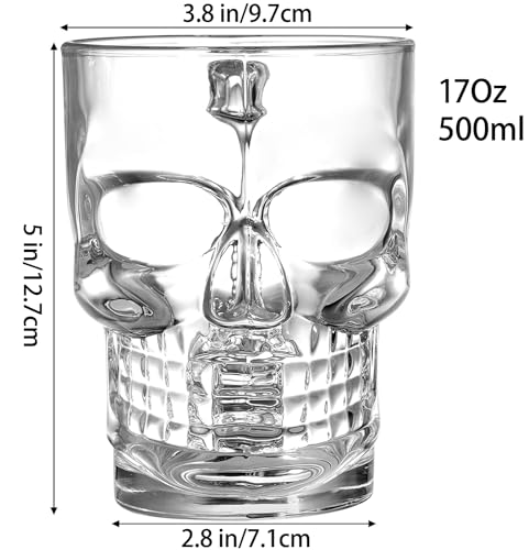 6-Pack 17oz Skull Glass Beer Mugs with Handle - Heavy Base & Clear Drinkware