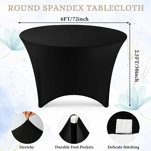 Black 6 Ft Round Spandex Fitted Tablecloth - Elastic Wedding Party Cover