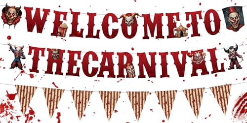 Halloween Circus Clown Banner Decorations - Creepy Garland Set for Party