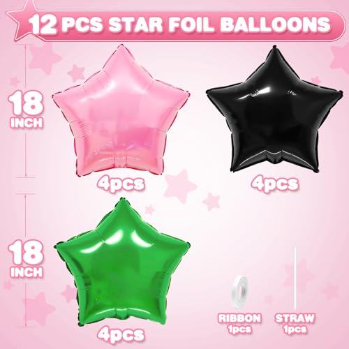 Star Foil Balloons Set - Black, Green & Pink 18-Inch Party Decorations - Variation: Black Green Pink