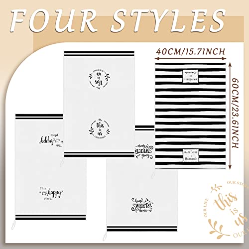 Honoson 4 Pack Kitchen Towels with Home Sweet Home Print - Black Stripe / White Stripe