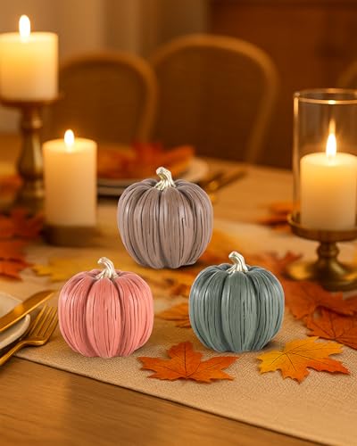 Mini Resin Pumpkin Set - 3 Multicolor Hand-Painted Fall Harvest Decorations