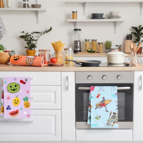 Halloween Skull Kitchen Towels Set - Funny Ghost Hand Towels, 4 Pcs Variation of Skull