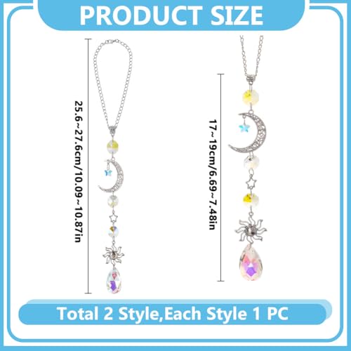 2 Pcs Car Rearview Mirror Charms Sun Star Moon Crystal Glass Pendant Boho Decor
