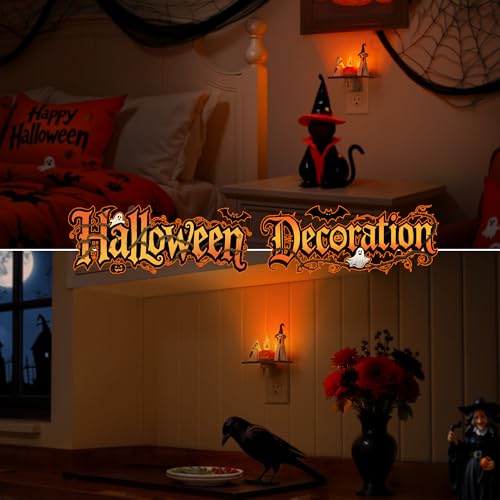 Amber Ghost Campfire Halloween Night Light - Spooky Flickering Ghost Lamp - 1 Pack