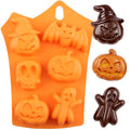 Halloween Silicone Chocolate Molds - 6 Cavity Pumpkin Bat Skull Ghost Witch Hat