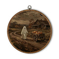 Farmhouse Halloween Round Wall Art Decor 10x10 Inch - Wooden Frame