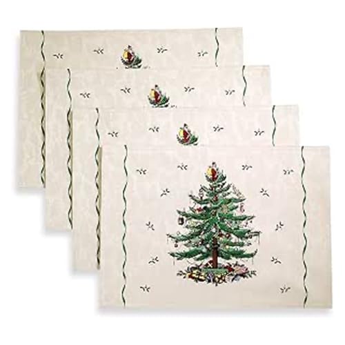 Holiday Placemat Set - 4 Pack, 19x13 Inches, Spode Christmas Tree Pattern