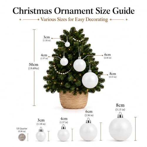 Christmas Ball Ornaments 16 Pack - Shatterproof Large Hanging Xmas Decorations, White, 3.15"