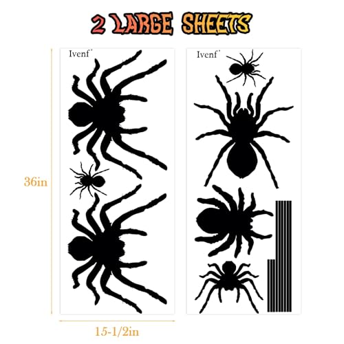 Halloween Window Clings Decorations - 7 Large Spiders Silhouette Halloween Decor - Black Indoor Window Stickers - Scary Spider Scene Setters - Variation: 7 Large Spiders