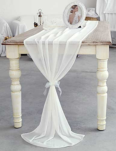 White Chiffon Wedding Table Runner 27x216 Inch - Elegant Bridal & Party Decor