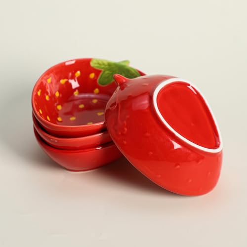 Cute Strawberry Ceramic Appetizer Plates Set - 4 Pieces - Multipurpose Dish