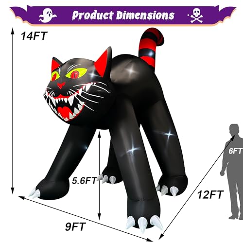 14 Ft Giant Halloween Inflatable Black Cat Yard Decoration with LED Lights