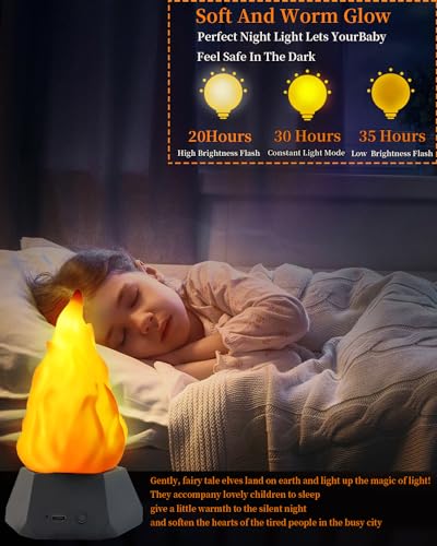 2PCS Rechargeable Fake Fire Lamp LED Night Lights with Flickering Flames, 3 Modes for Indoor & Outdoor Decor