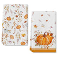 Orange Leaves Pumpkin Fall Kitchen Towels Set - Ultra-Soft Dish Towels, 2 Pack