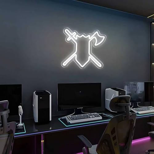 Fantasy Axe Sword Neon Sign LED Wall Light - RPG Gaming Decor, USB Powered