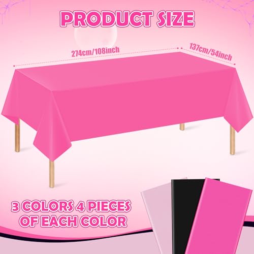 Pink and Black Halloween Plastic Tablecloths 54x108 Inches - 12 Pack, Variation of Black Light Pink Dark Pink