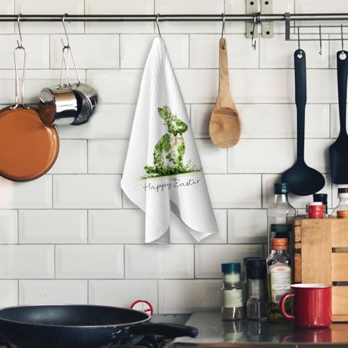 Green Bunny Easter Kitchen Dish Towels - Farmhouse Spring Hand Towels, 16x24 Inches
