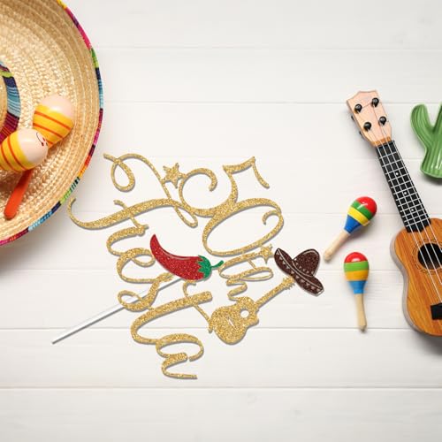 Gold Glitter 50th Fiesta Cake Topper - Mexican Theme Birthday Decor