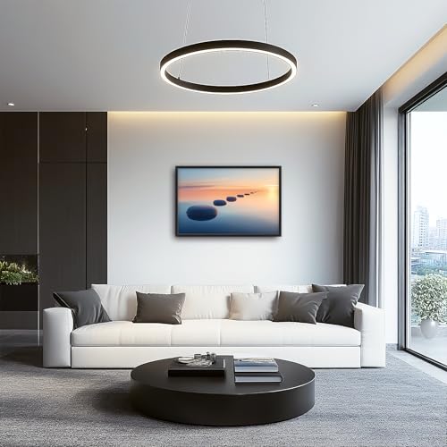 Calming Zen Stone Wall Art - Sunset Meditation Canvas Print 36x24 with Frame