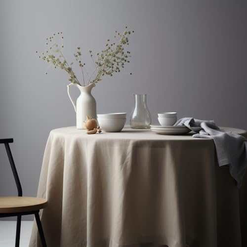 EVERLY 100% Pure Linen Round Tablecloth 70 Inch – Natural, Machine Washable, Decorative for Weddings & Events - Linen / 70"