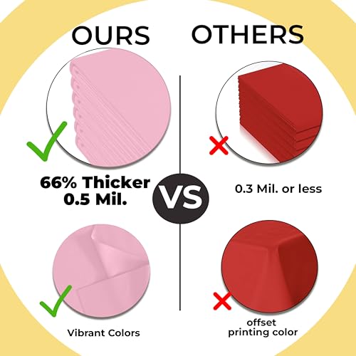Pink Disposable Plastic Tablecloth 54x108 Inches - Thicker 66% 12 Pack