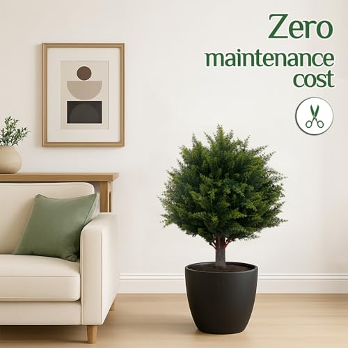 Artificial Cypress Topiary Ball Trees with Ground Spikes - 20in Pine Green for Outdoor & Indoor Decor