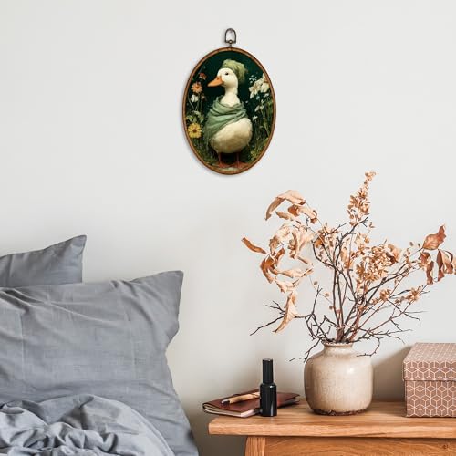 Bathroom Goose Wall Art Decor - Retro Dark Green Botanical Canvas Frame