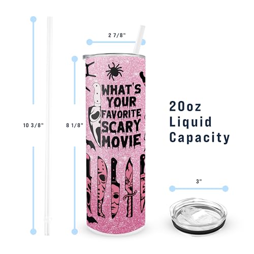 20oz Stainless Steel Halloween Tumbler with Straw Ghostface Horror Cup - Gift