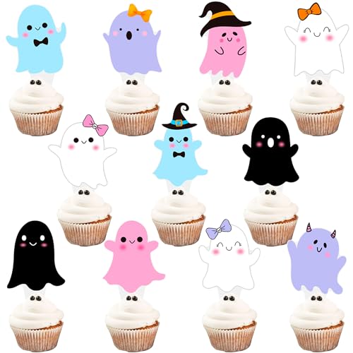 Halloween Ghost Cupcake Toppers 48PCS | Baby Shower & Party Decorations