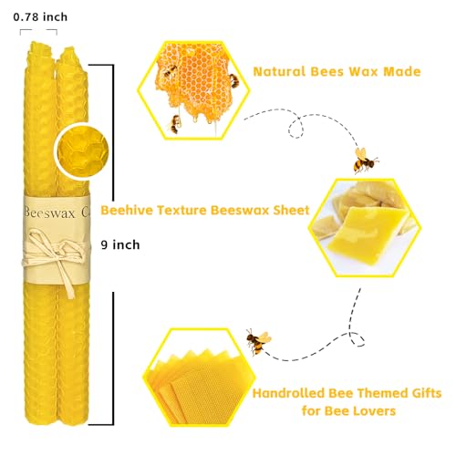 Lacaser Beeswax Tapered Candles Set - Yellow, Unscented, 12pcs, 9" Handrolled Dripless Dinner Table Decor