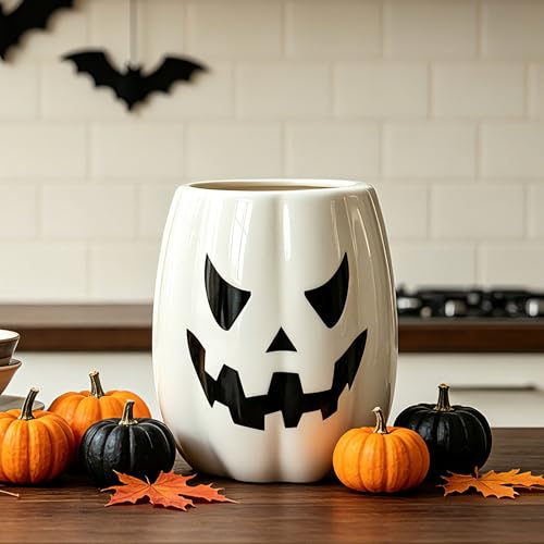 Halloween Pumpkin Ceramic Utensil Holder - Kitchen Decor & Organizer - Variation of Halloween Pumpkin