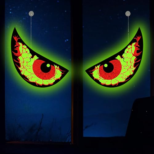 Halloween Window Decorations - Glowing Eyes, Reusable Solar Light-Up, Waterproof, Indoor & Outdoor - Style C