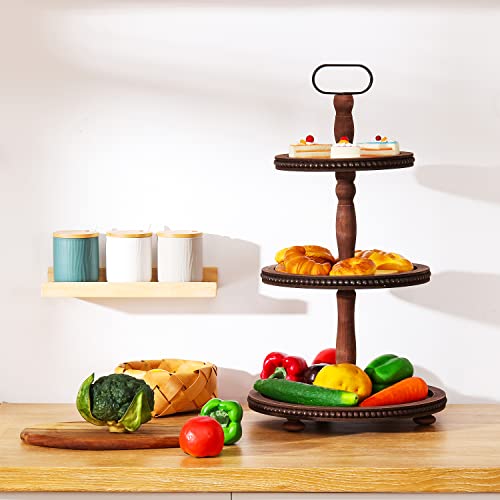 Urban Deco 3-Tier Wooden Serving Tray Stand - Brown, Rustic Farmhouse Decor